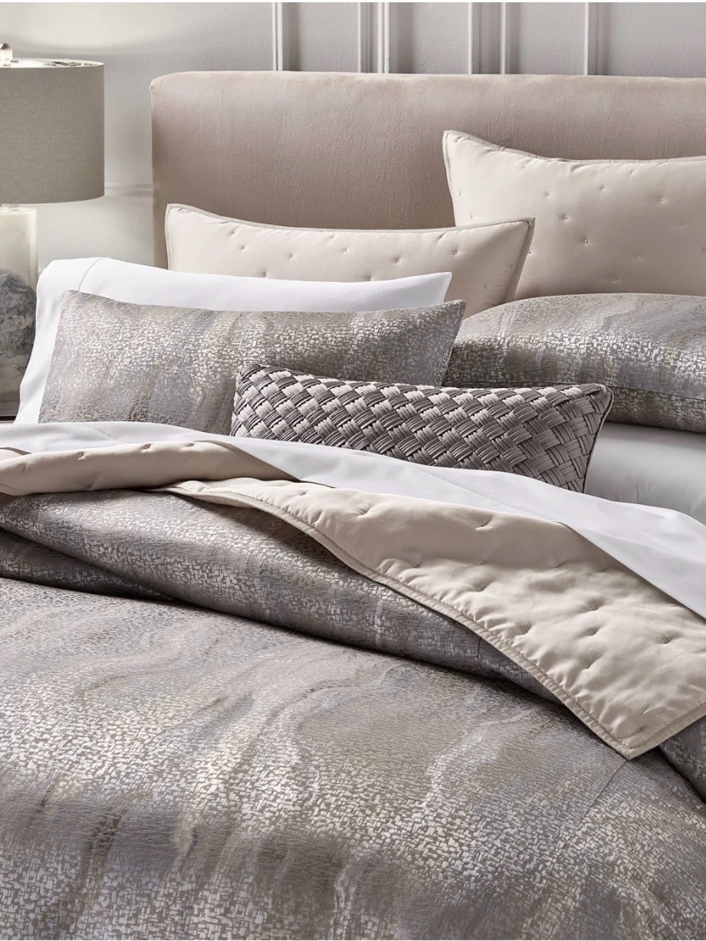 Hotel Collection Terra 3 pc. Metallic Grey & Taupe Duvet Set New in Package